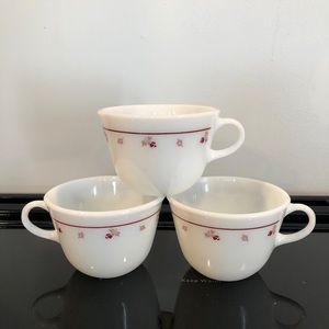 Vintage Pyrex Burgundy Rose Set of 3 Mugs